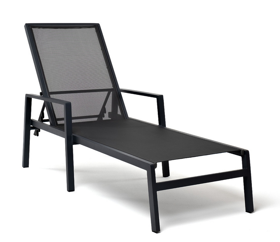 фото "парма" шезлонг из алюминия темно-серый (ral7024) муар, ткань текстилен серая