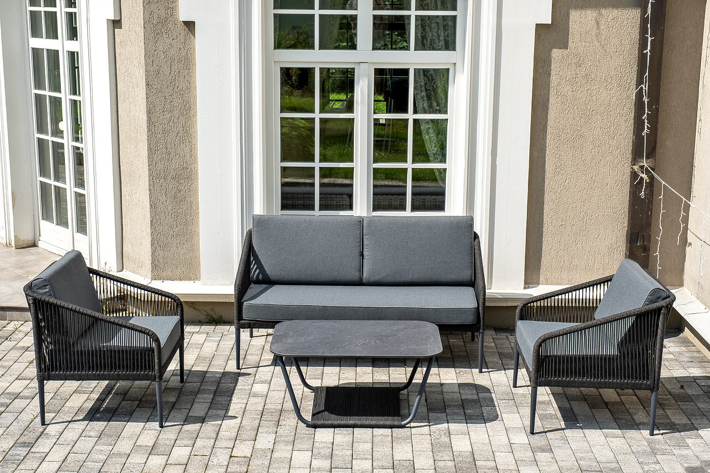 фото "канны" лаунж-зона 4-местная плетеная из роупа (веревки), цвет темно-серый