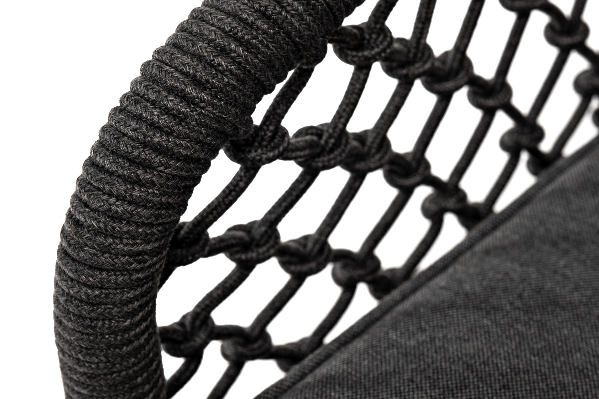 фото "канны" кресло плетеное из роупа (узелки), основание дуб, роуп темно-серый круглый, ткань темно-серая 027