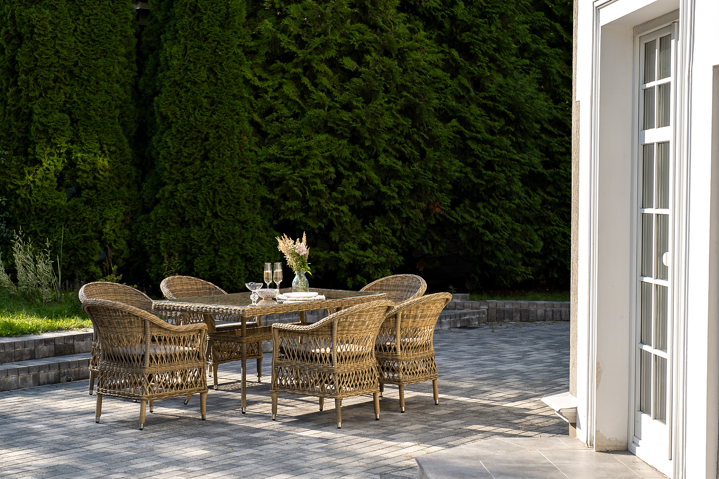 фото "амароне" обеденная группа из искусственного ротанга на 6 персон, цвет соломенный