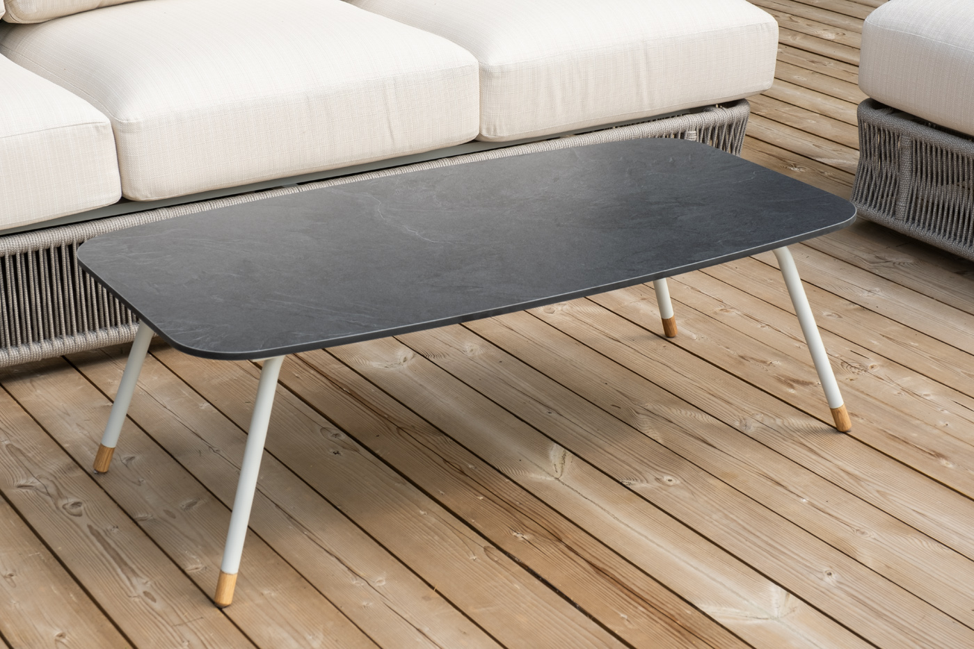 фото "альбано" лаунж-зона 5-местная плетеная из роупа (веревки), каркас алюминиевый светло-серый, роуп серый меланж