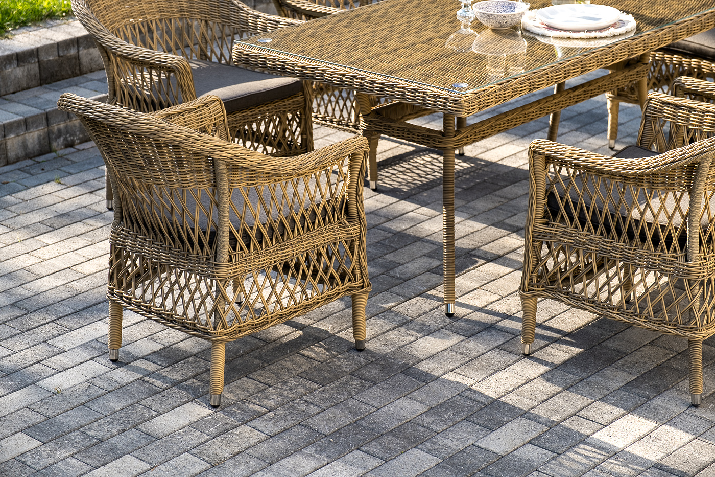 фото "амароне" обеденная группа из искусственного ротанга на 6 персон, цвет соломенный