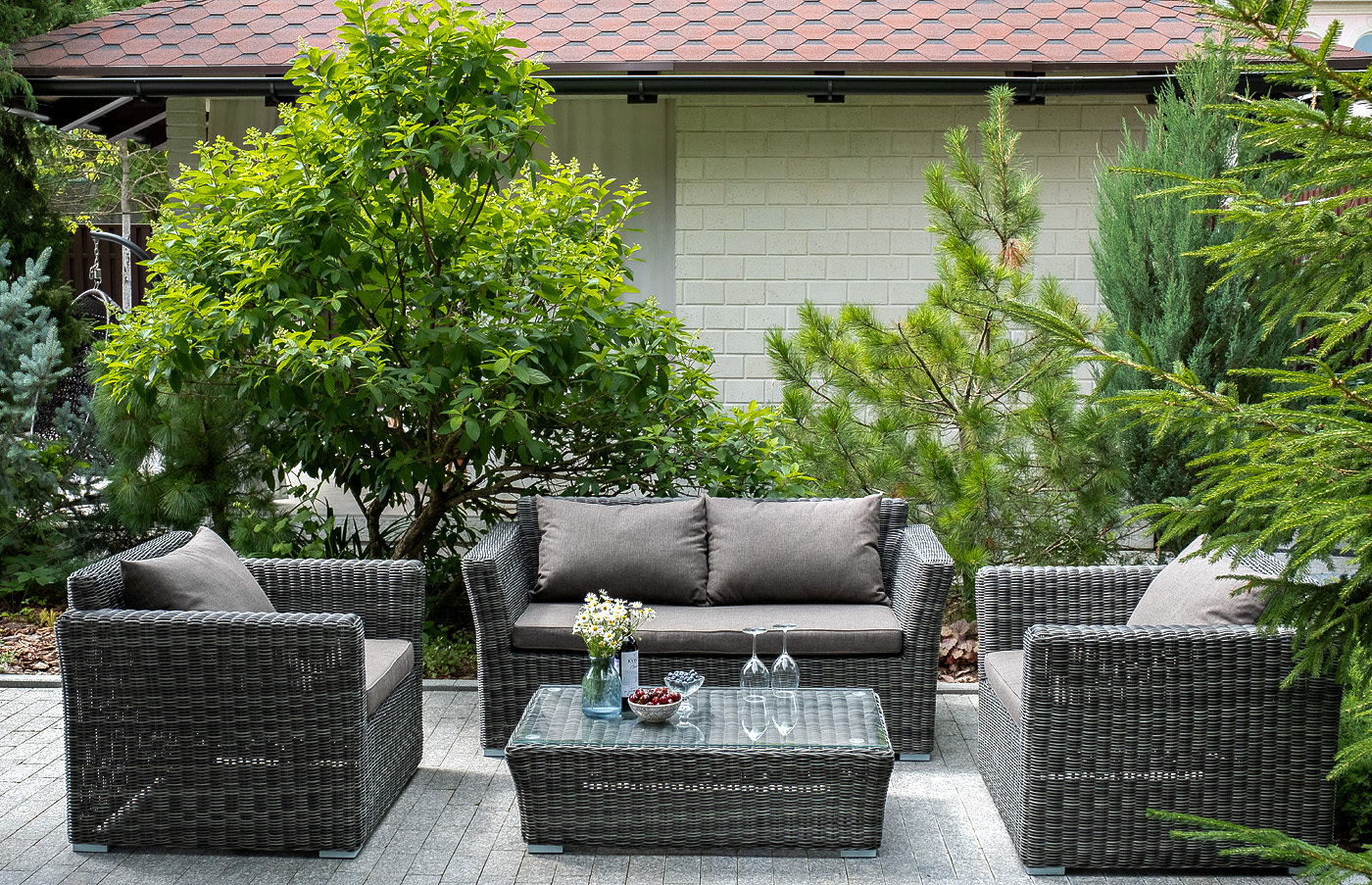 фото "капучино" диван из искусственного ротанга двухместный, цвет графит