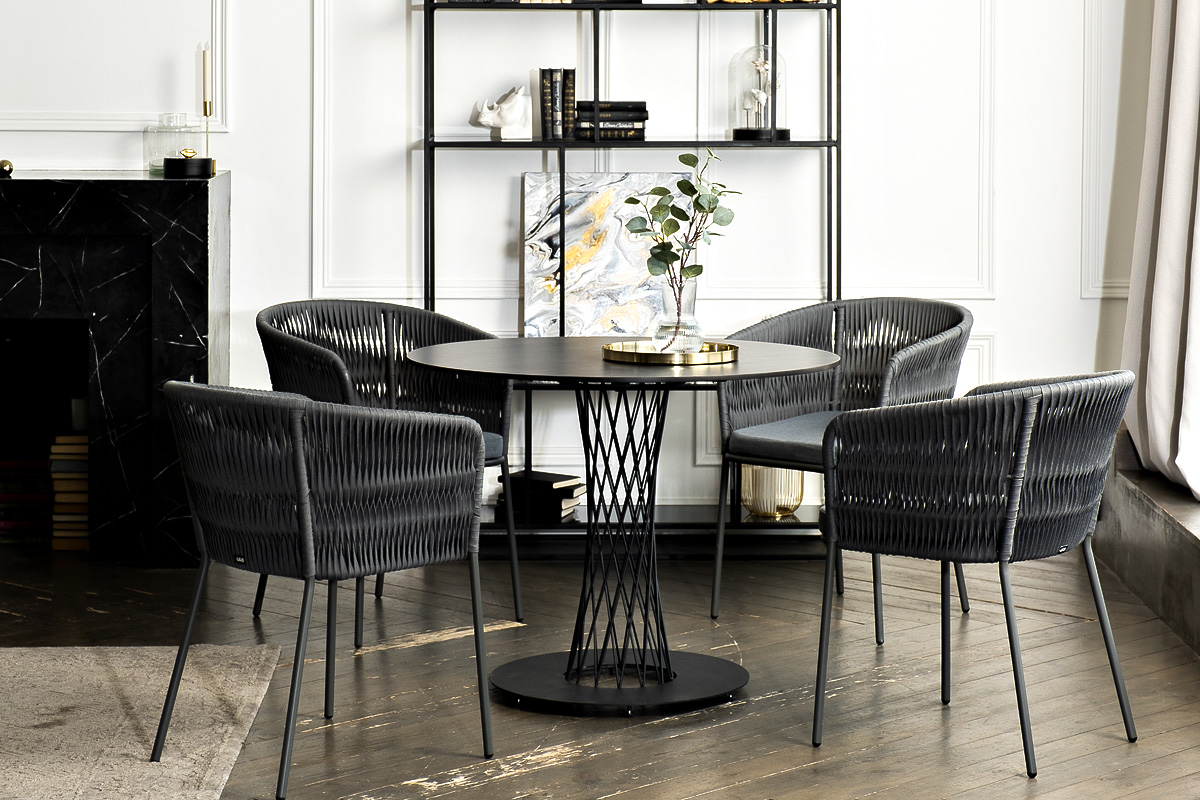 фото "диего" обеденная группа на 4 персоны со стульями "бордо" плетения колос, столешница "серый гранит"