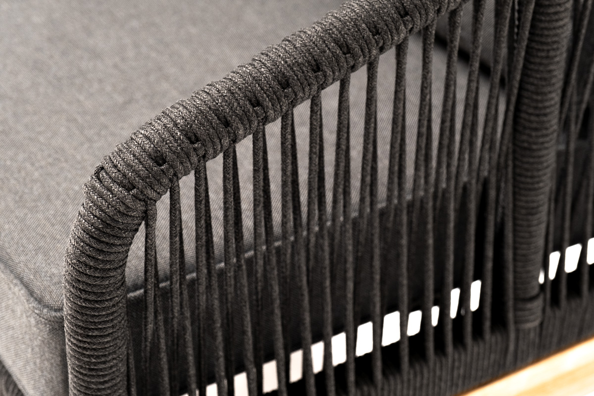 фото "канны" кресло плетеное из роупа, основание дуб, роуп темно-серый круглый, ткань темно-серая 027