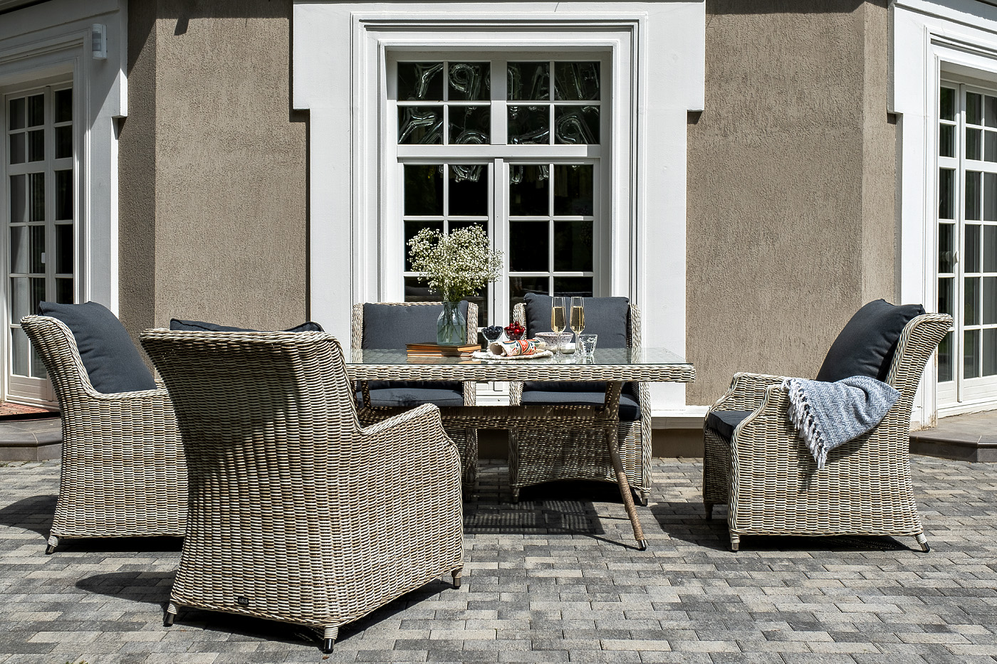 фото "неаполь" обеденная группа плетеная из искусственного ротанга, цвет соломенный