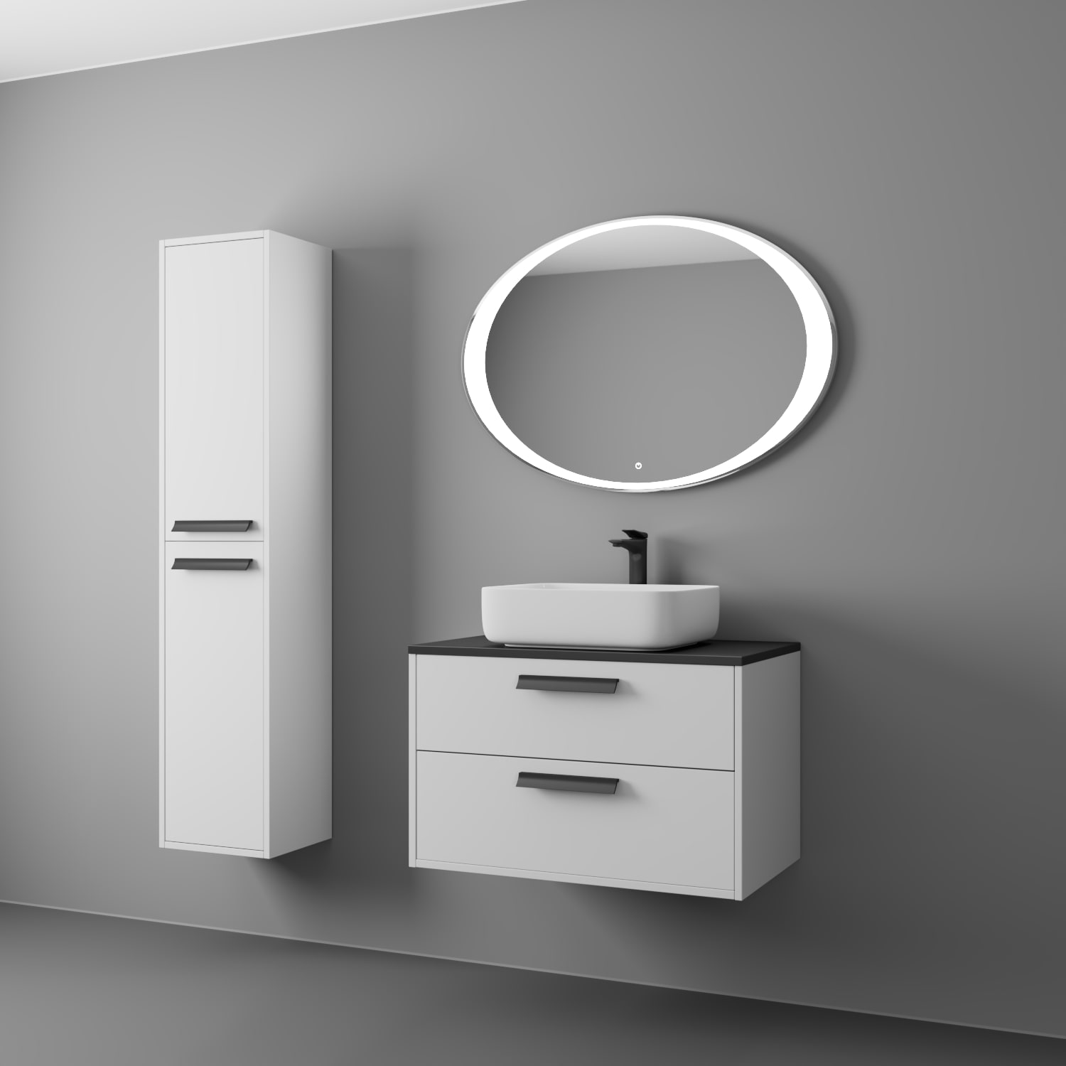 фото тумба orta 80 с накл.ум-к., с 2-мя ящ., подвесная белая