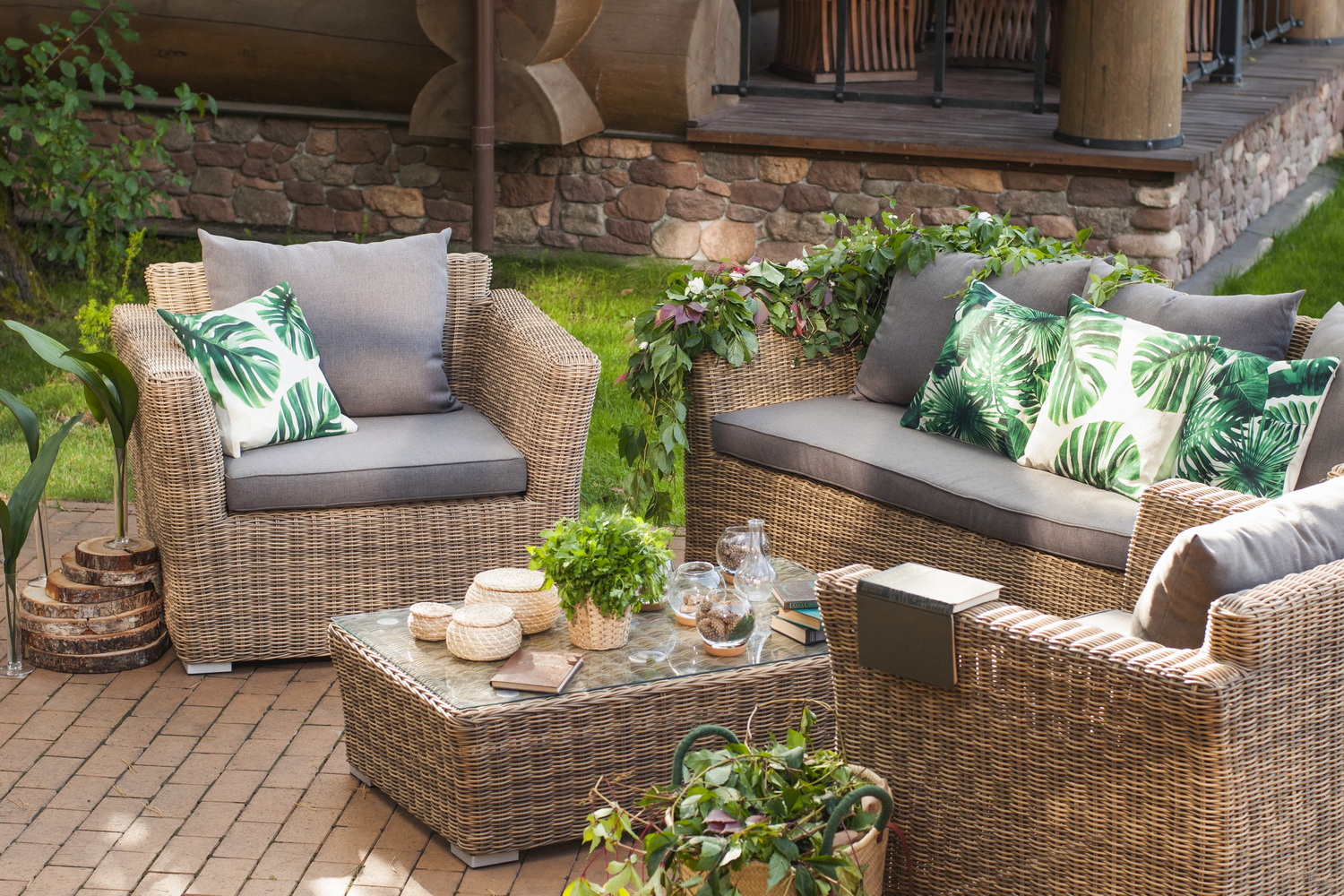 фото "капучино" лаунж-зона из искусственного ротанга, цвет соломенный