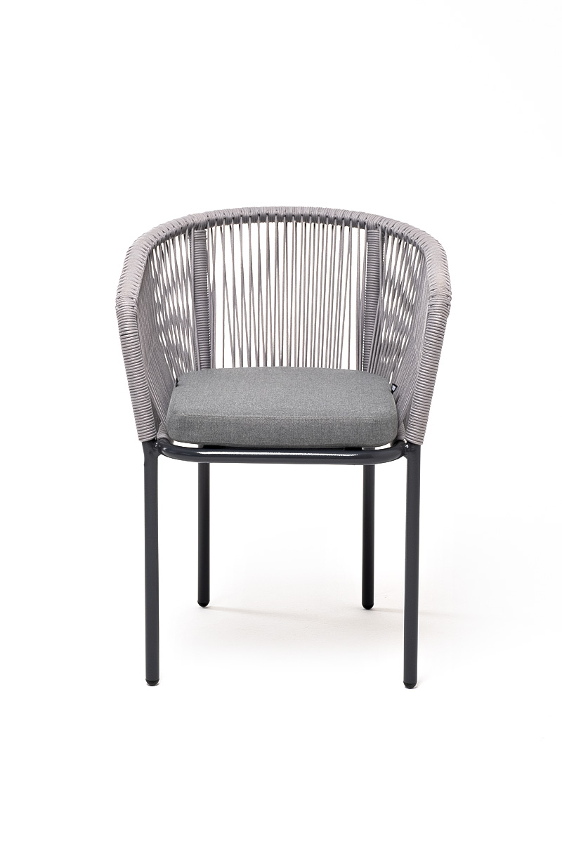 "Марсель" стул плетеный из роупа, каркас алюминий темно-серый (RAL7024) муар, роуп светло-серый круглый, ткань светло-серая фото "марсель" стул плетеный из роупа, каркас алюминий темно-серый (ral7024) муар, роуп светло-серый круглый, ткань светло-серая