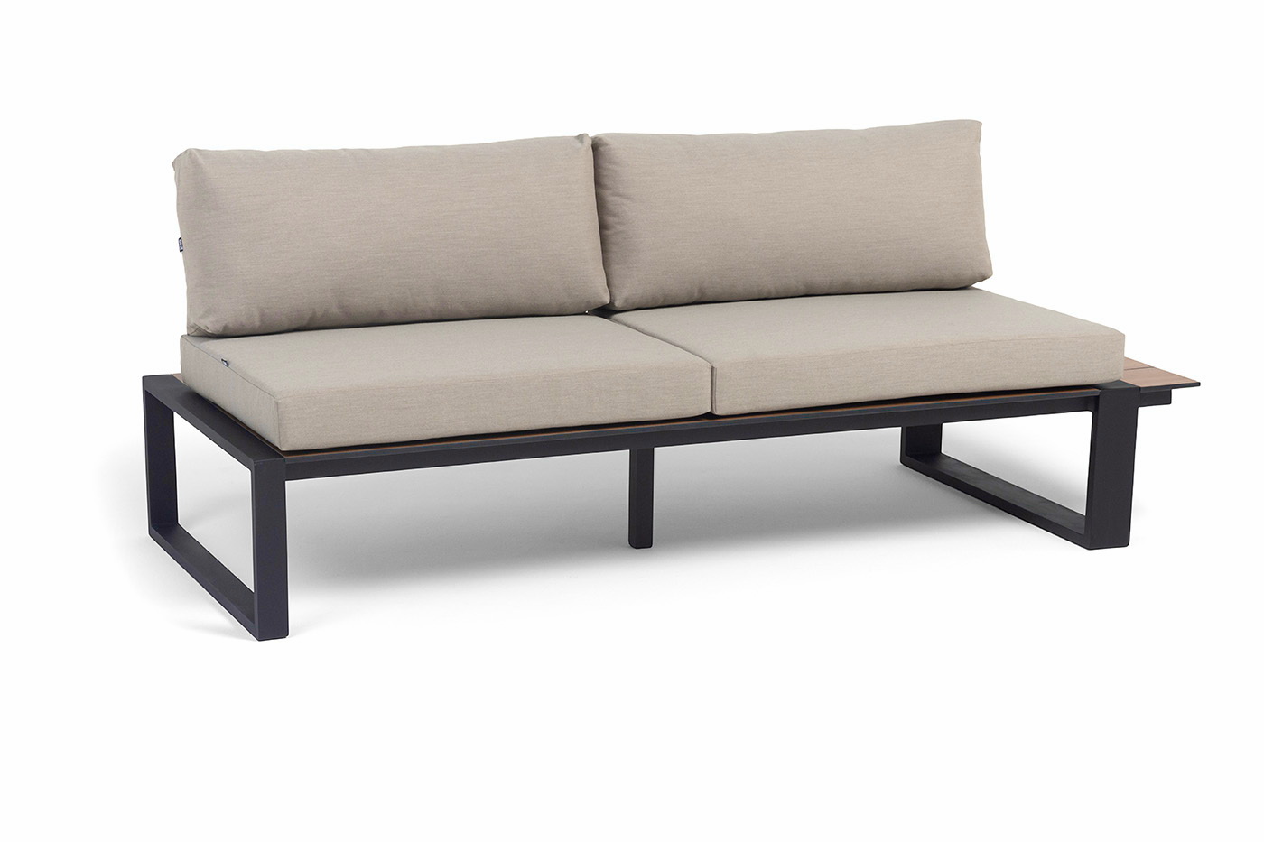 фото "тулон" левый модуль, каркас алюминий, hpl "дуб", черный муар, ткань бежевая 15052