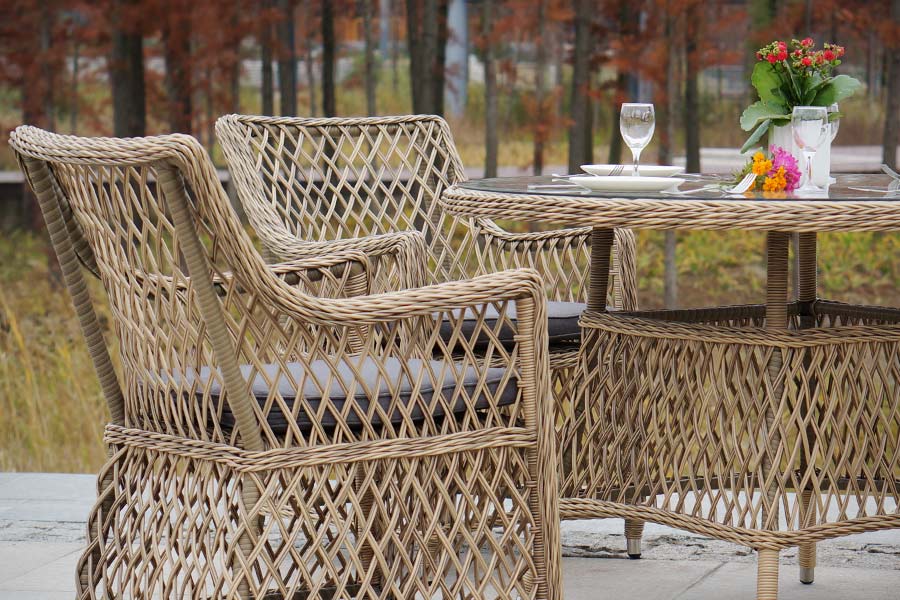 фото "доппио" обеденная группа плетеная, цвет соломенный