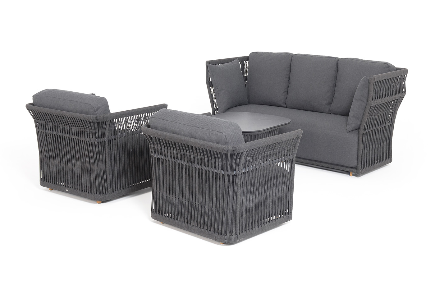 фото "лугано" лаунж-зона 5-местная плетеная из роупа (веревки), каркас алюминиевый темно-серый, роуп темно-серый