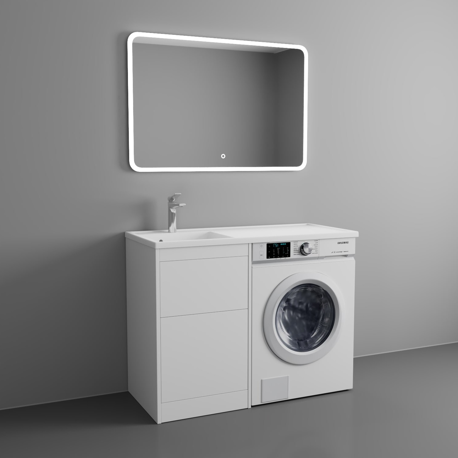 Тумба с 2 ящ. Torre 45 под стиральную машину с раковиной, белый матовый 