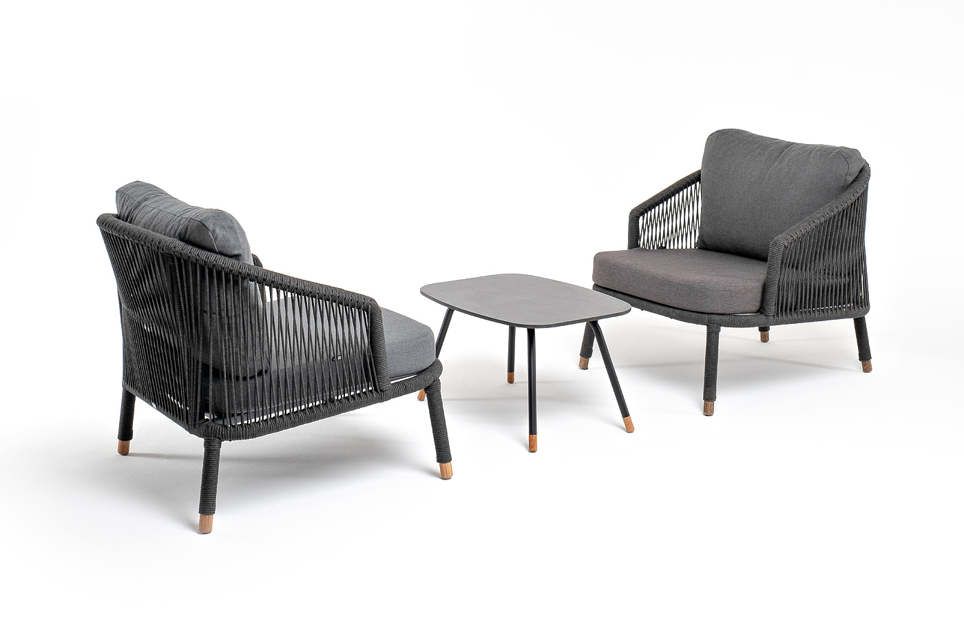 фото "верона" лаунж-зона 5-местная плетеная из роупа (веревки), каркас алюминиевый темно-серый, роуп темно-серый