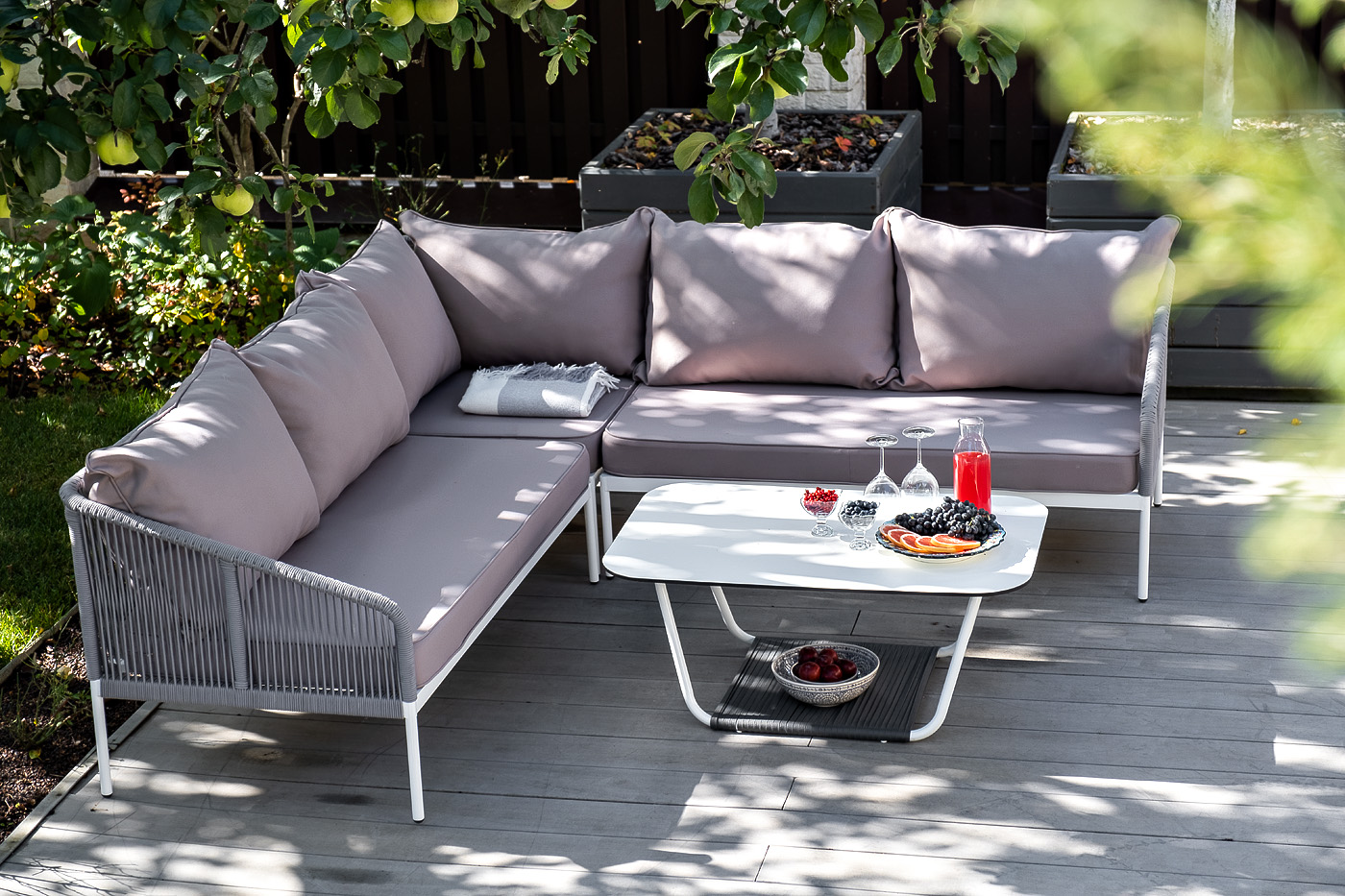 фото "канны" модульная угловая лаунж-зона из роупа (веревки), цвет светло-серый