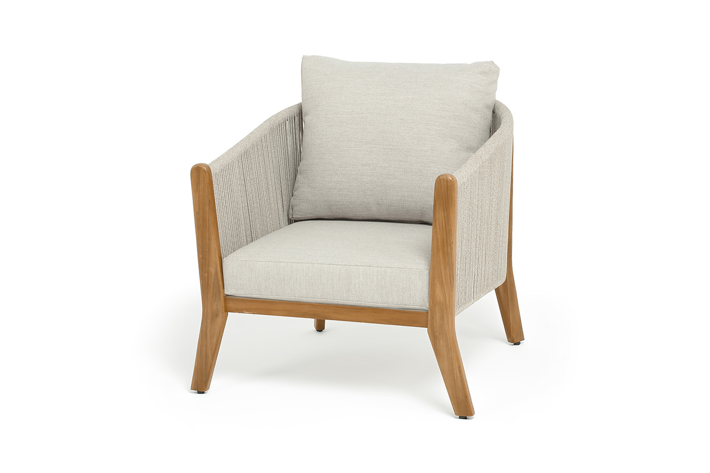 фото "сидней" кресло плетеное из роупа, основание тик, каркас алюминий бежевый, роуп бежевый, ткань бежевая