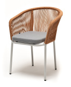 "Марсель" стул плетеный из роупа, каркас алюминий светло-серый (RAL7035) муар, роуп оранжевый меланж круглый, ткань светло-серая "Марсель" стул плетеный из роупа, каркас алюминий светло-серый (RAL7035) муар, роуп оранжевый меланж круглый, ткань светло-серая