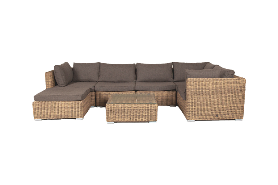 фото "лунго" трансформирующаяся лаунж-зона из искусственного ротанга, цвет соломенный