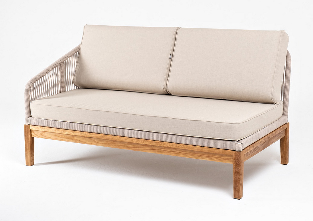 фото "канны" правый модуль плетеный из роупа, основание дуб, роуп бежевый круглый, ткань бежевая 15052