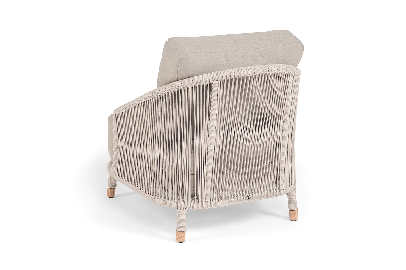 фото "верона" кресло плетеное из роупа, каркас алюминий белый муар, роуп бежевый круглый, ткань бежевая 15052