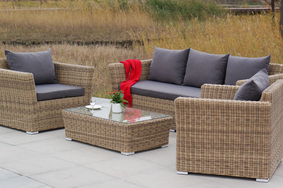 фото "капучино" лаунж-зона из искусственного ротанга, цвет соломенный