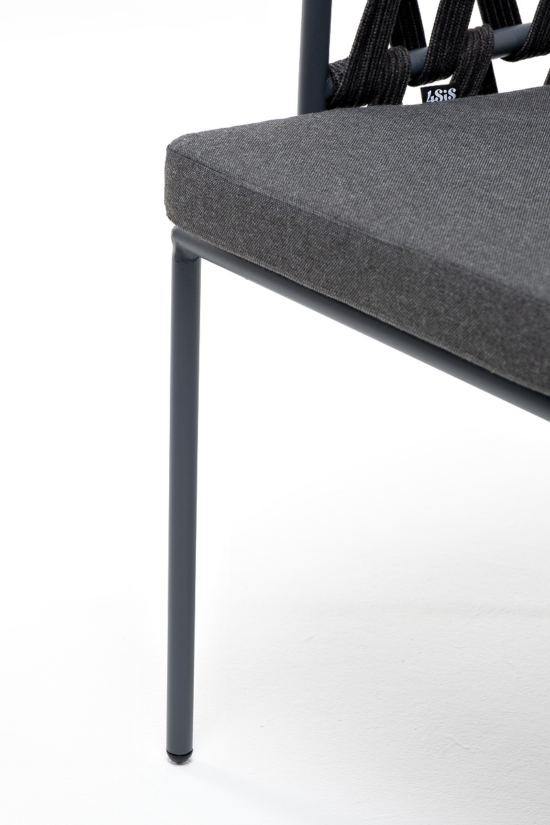 фото "диего" стул плетеный из роупа, каркас из стали темно-серый (ral7024) муар, роуп темно-серый круглый, ткань темно-серая 027