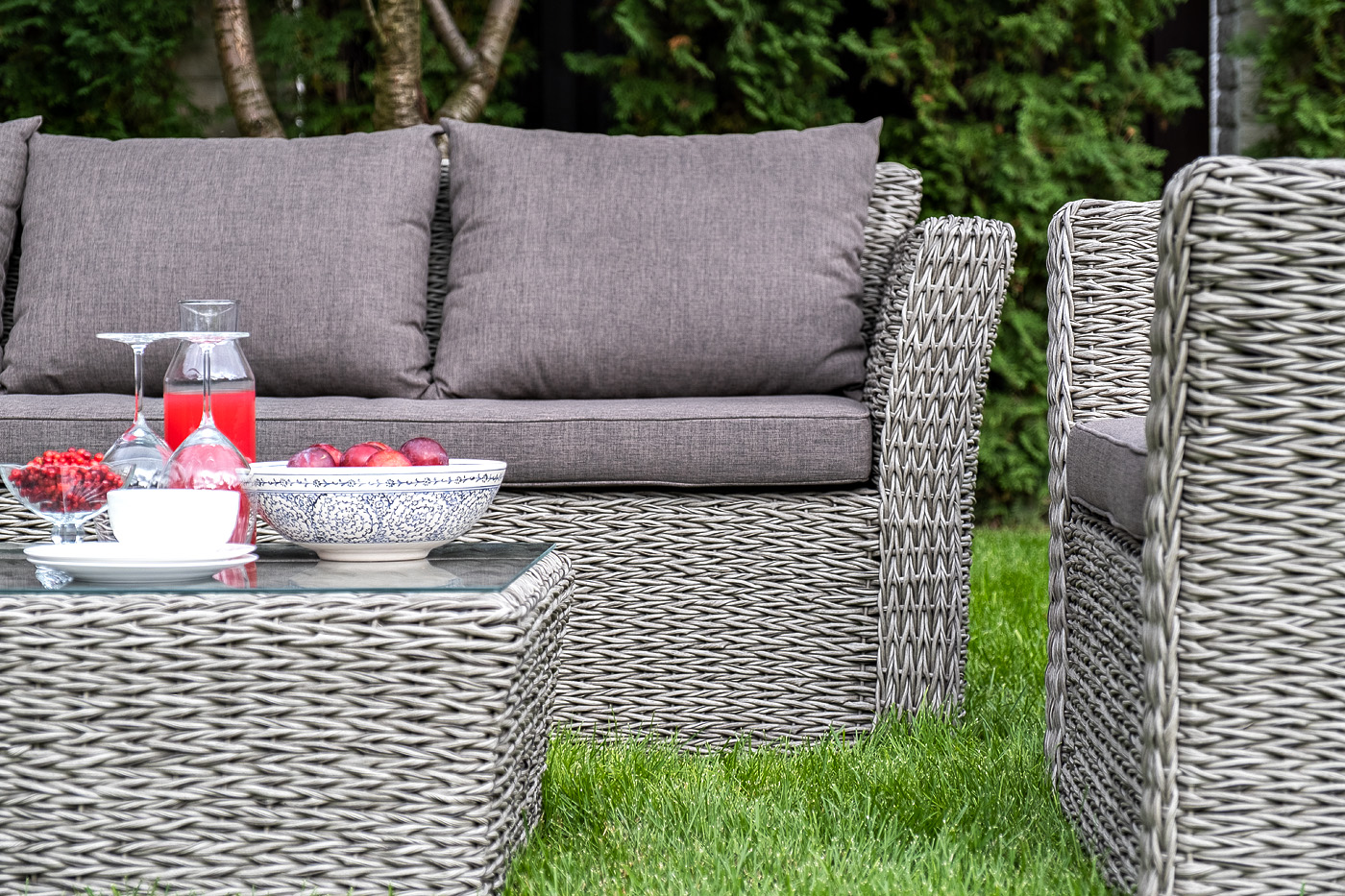 фото "капучино" лаунж-зона из искусственного ротанга (гиацинт), цвет серый