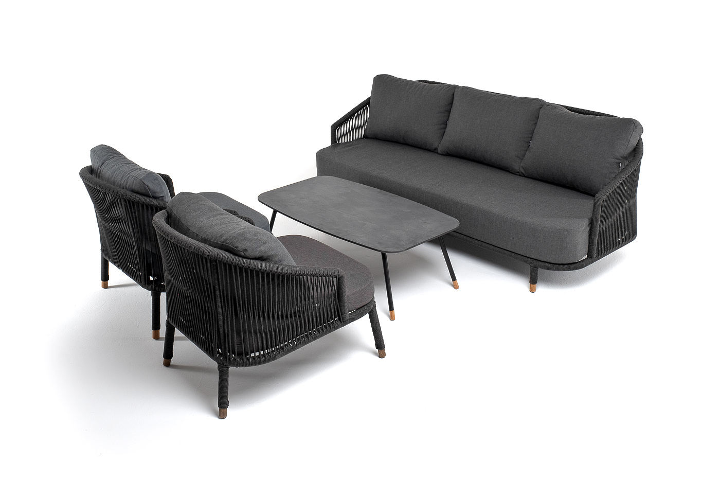 фото "верона" лаунж-зона 5-местная плетеная из роупа (веревки), каркас алюминиевый темно-серый, роуп темно-серый