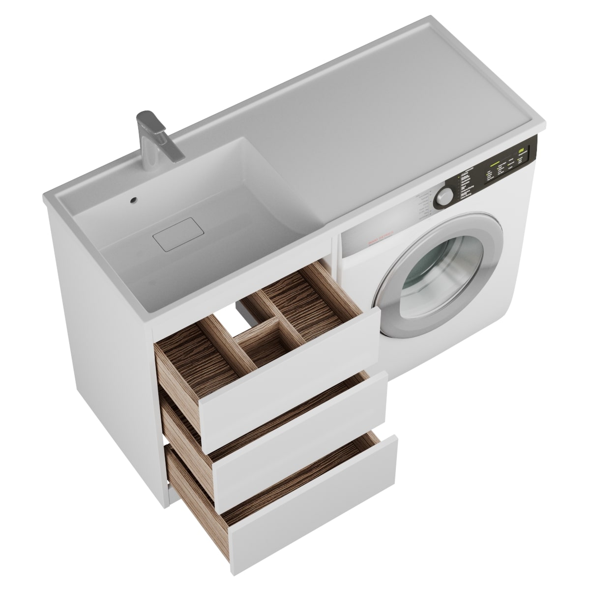 фото тумба с 3-мя ящ. и раковиной под стиральную машину nera 55, белая