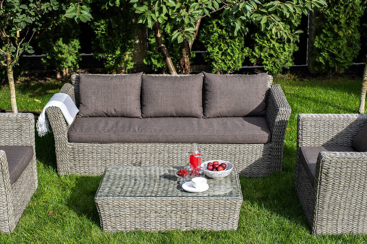 фото "капучино" лаунж-зона из искусственного ротанга (гиацинт), цвет серый