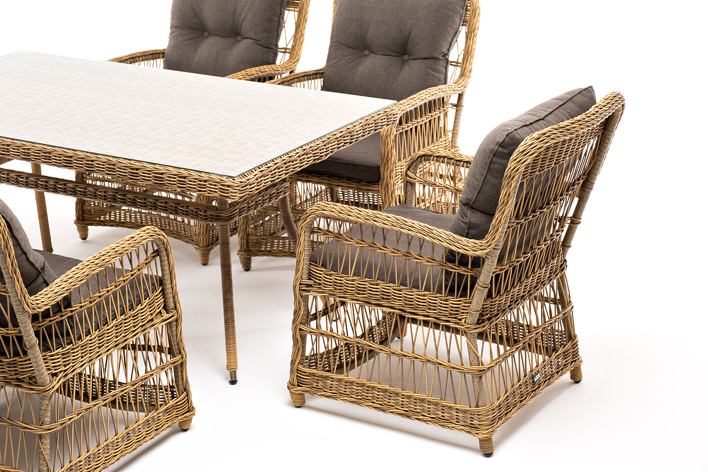 фото "цесена" обеденная группа плетеная из искусственного ротанга, цвет соломенный