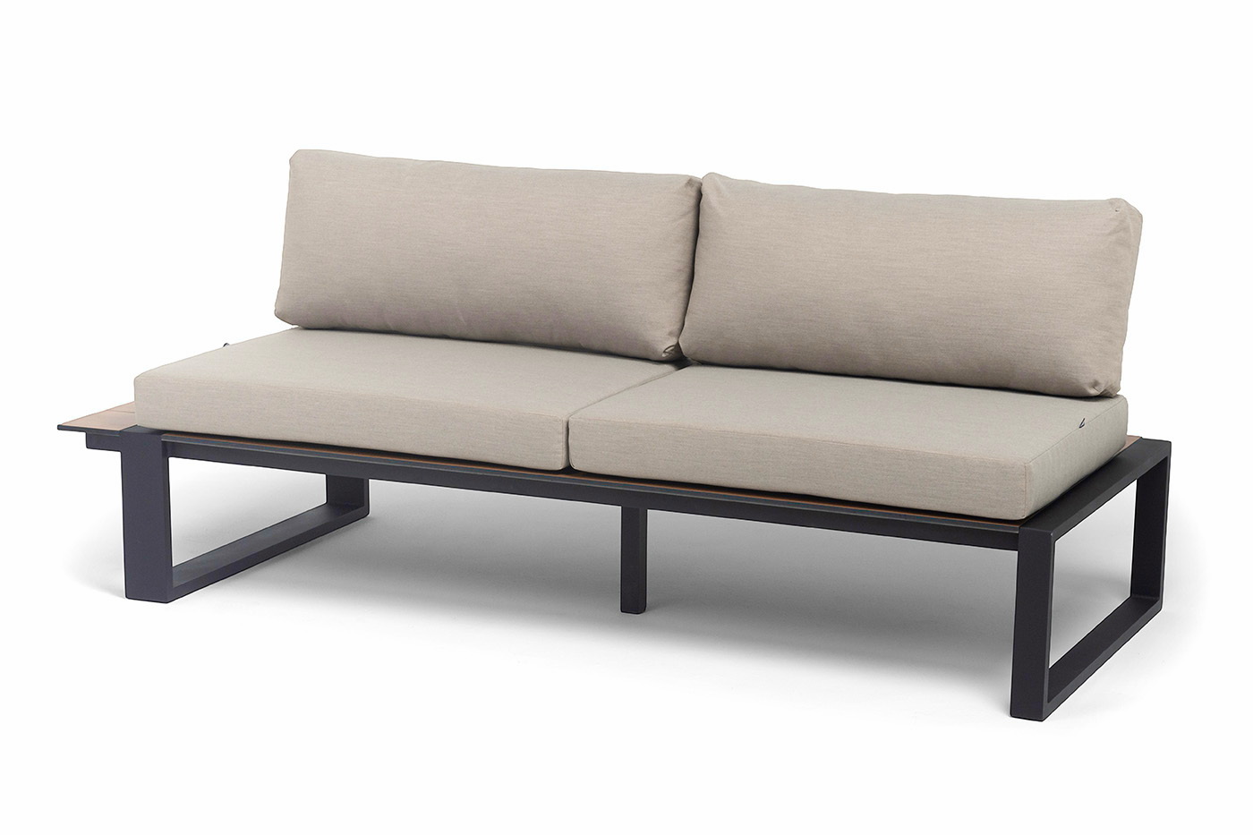 фото "тулон" правый модуль, каркас алюминий, hpl "дуб", черный муар, ткань бежевая 15052