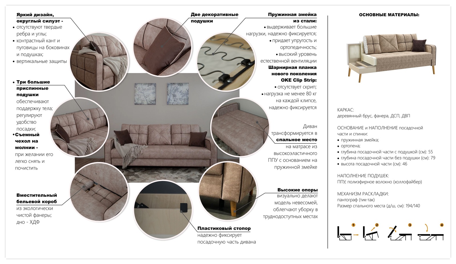 Диван прямой Марсель 