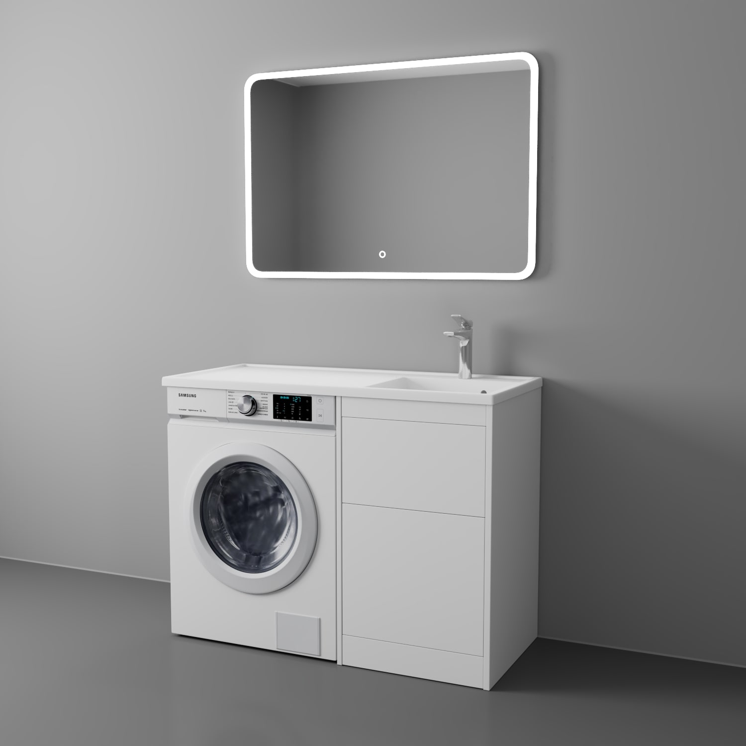 Тумба с 2 ящ. Torre 45 под стиральную машину с раковиной, белый матовый 