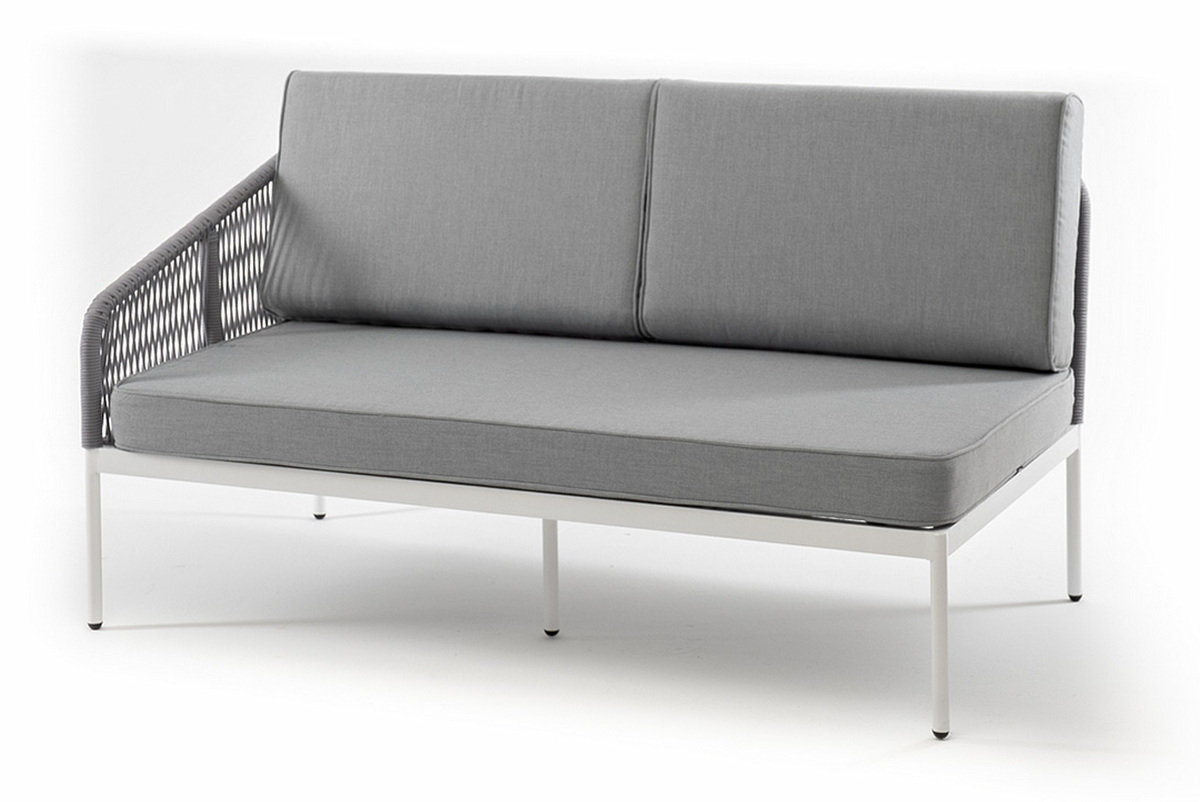 фото "канны" правый модуль плетеный из роупа, каркас алюминий светло-серый (ral7035) шагрень, роуп серый круглый, ткань серая 017