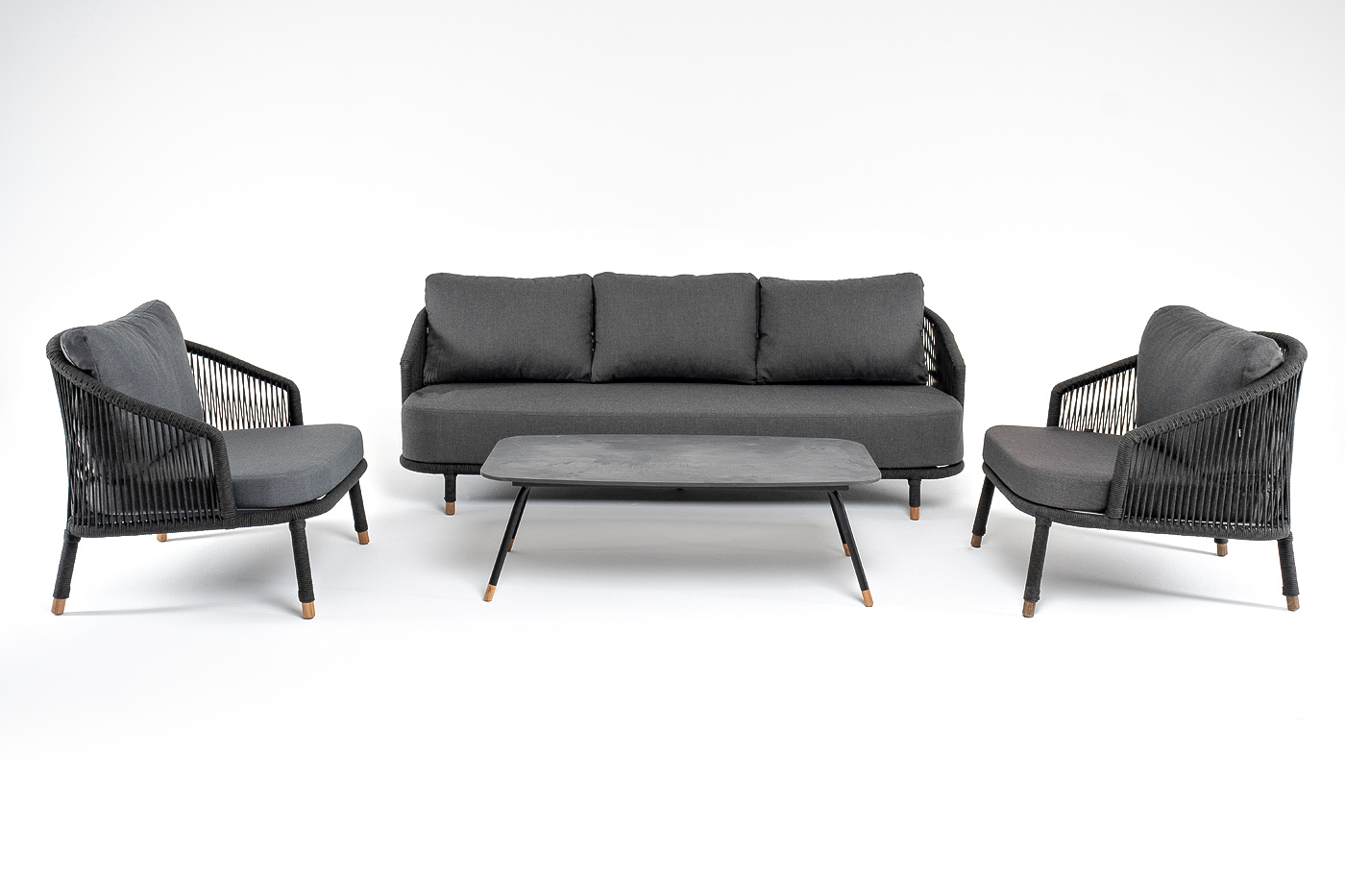 фото "верона" лаунж-зона 5-местная плетеная из роупа (веревки), каркас алюминиевый темно-серый, роуп темно-серый