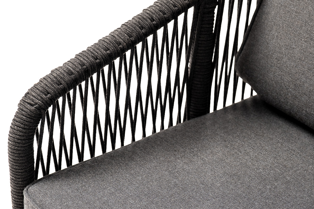 фото "канны" кресло плетеное из роупа, основание дуб, роуп темно-серый круглый, ткань темно-серая 027
