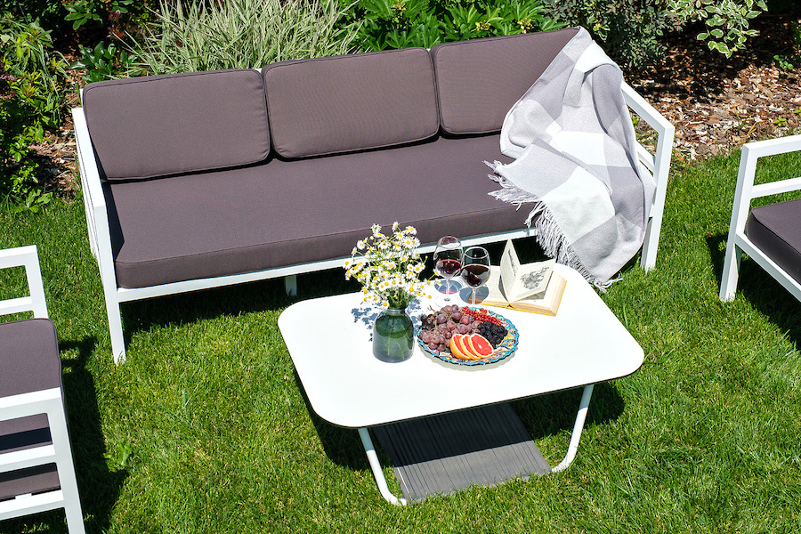 фото "эстелья" лаунж-зона из алюминия со столиком из hpl 5-местная