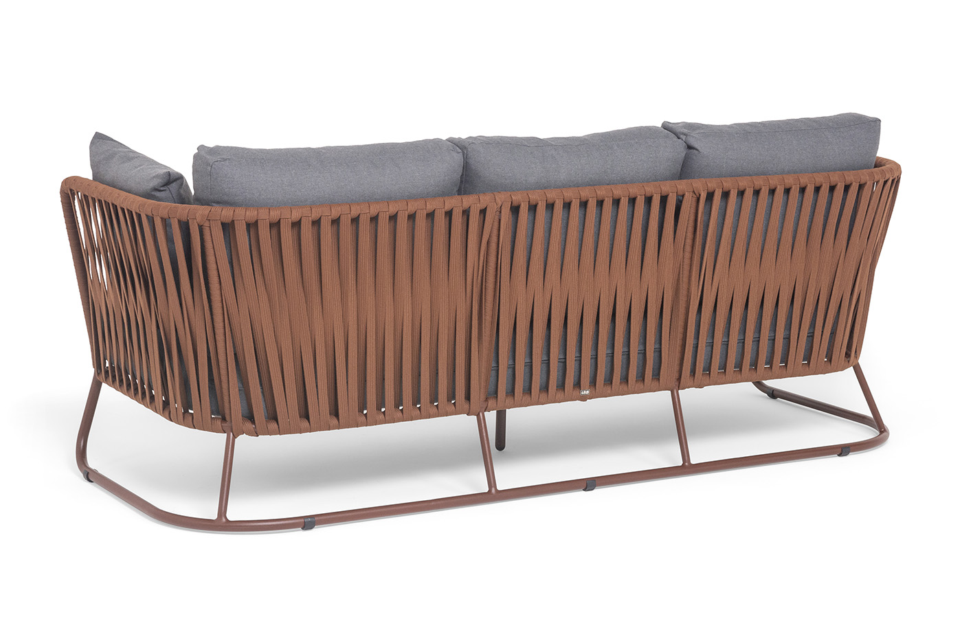 фото "багамы" диван 3-местный плетеный из роупа, каркас алюминий бежево-серый (ral7006) муар, роуп серо-коричневый 23мм, ткань светло-серая