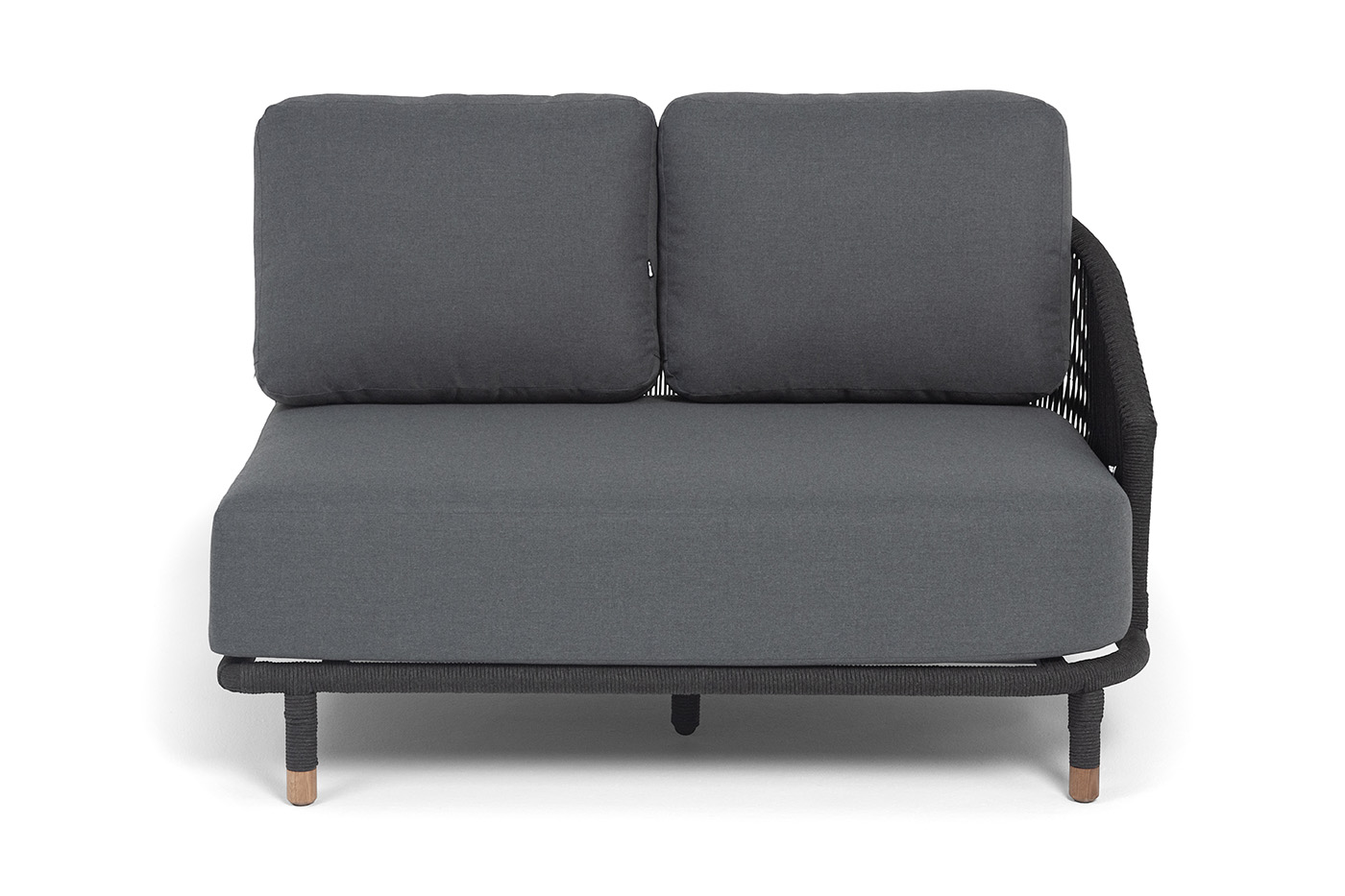 фото "верона" левый модуль плетеный из роупа, каркас алюминий темно-серый (ral7024) муар, роуп темно-серый круглый, ткань темно-серая 027, l131х89