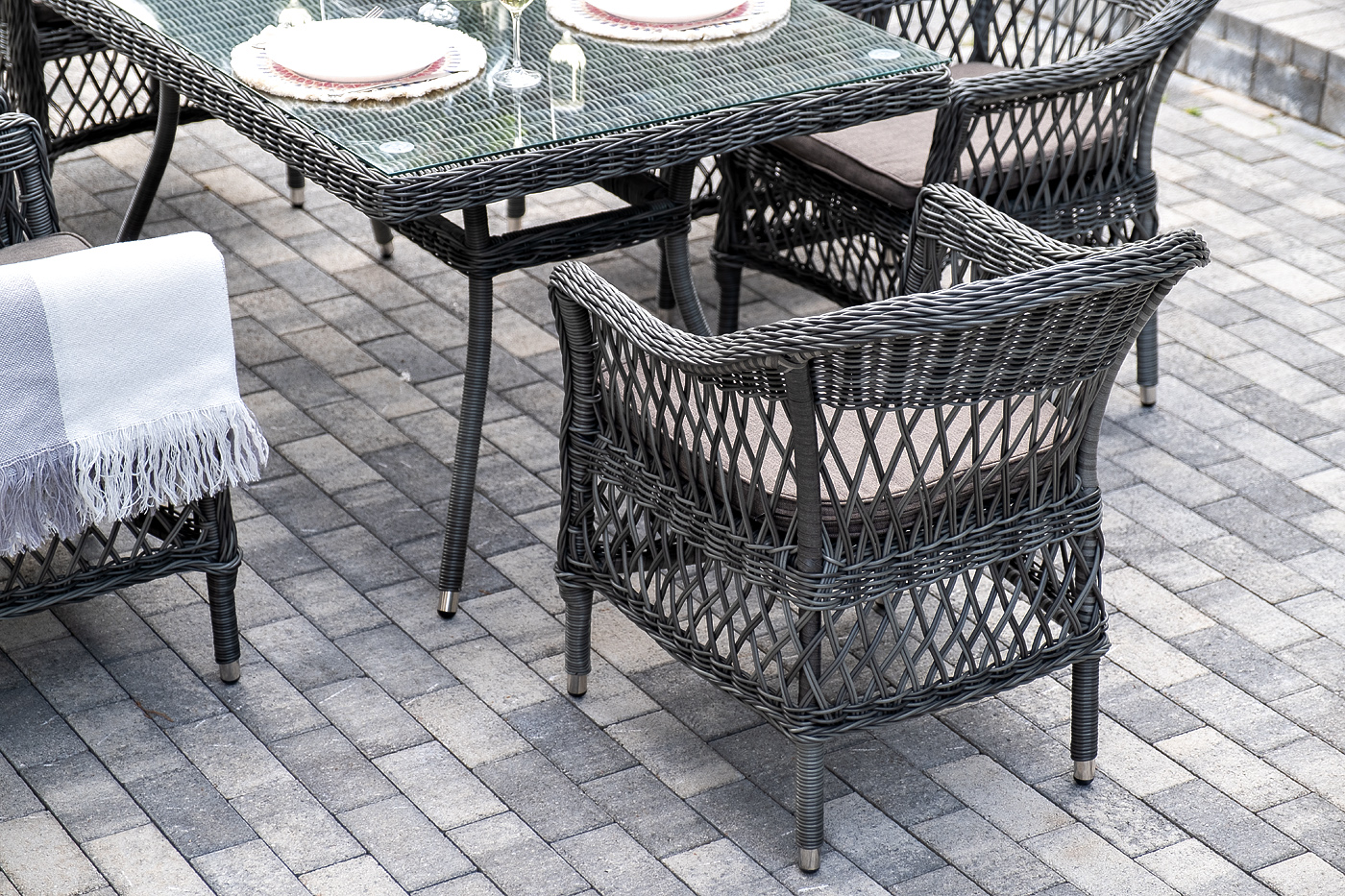 фото "амароне" обеденная группа из искусственного ротанга на 6 персон, цвет графит