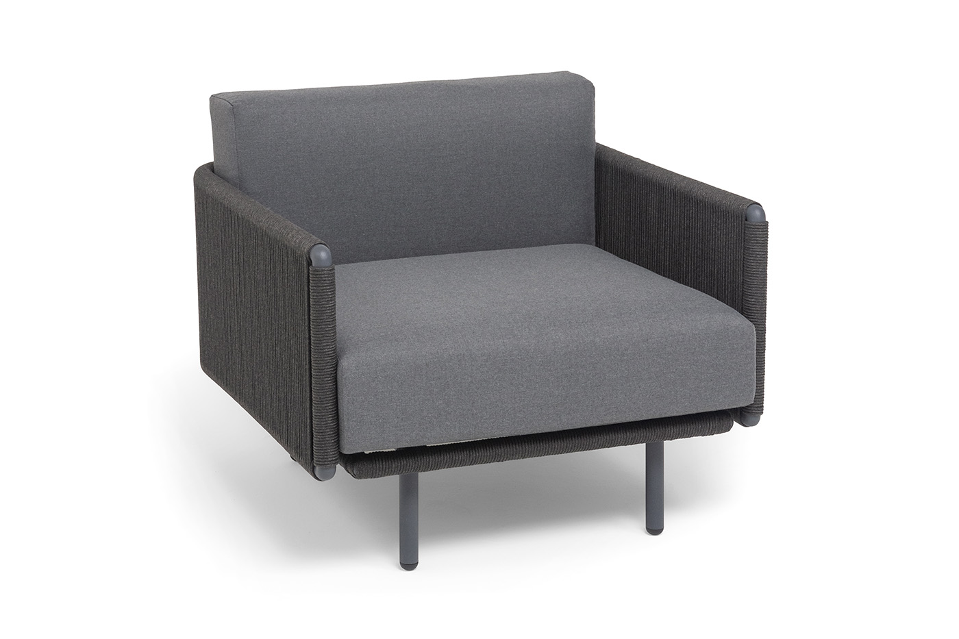 фото "джелло" лаунж-зона 5-местная плетеная из роупа (веревки), каркас алюминиевый темно-серый, роуп темно-серый