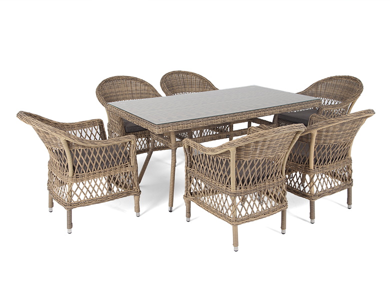 фото "амароне" обеденная группа из искусственного ротанга на 6 персон, цвет соломенный