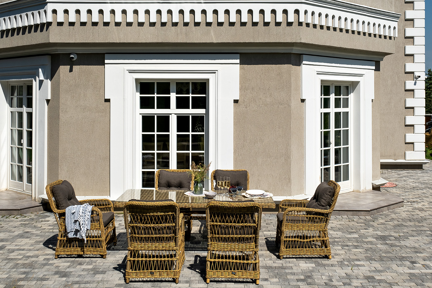 фото "цесена" обеденная группа плетеная из искусственного ротанга, цвет соломенный