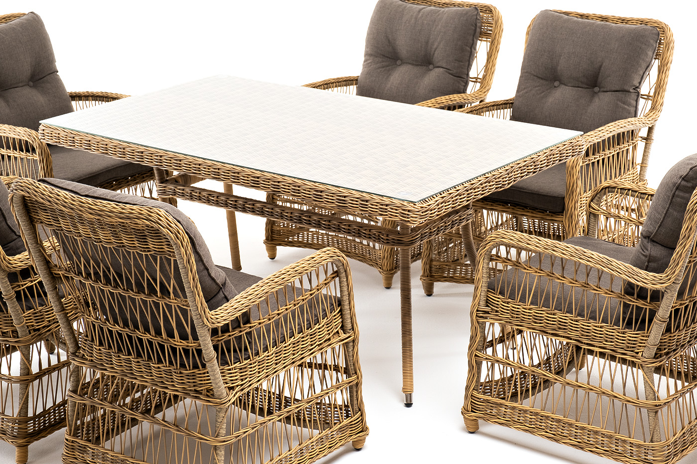 фото "цесена" обеденная группа плетеная из искусственного ротанга, цвет соломенный