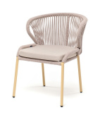 "Милан" стул плетеный из роупа, каркас алюминий (RAL1001), роуп бежевый круглый, ткань бежевая