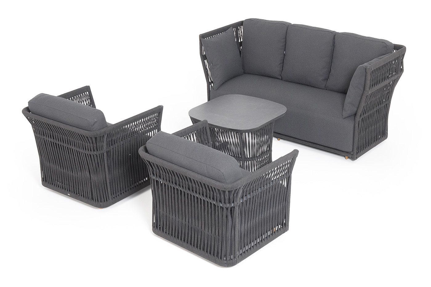 фото "лугано" лаунж-зона 5-местная плетеная из роупа (веревки), каркас алюминиевый темно-серый, роуп темно-серый