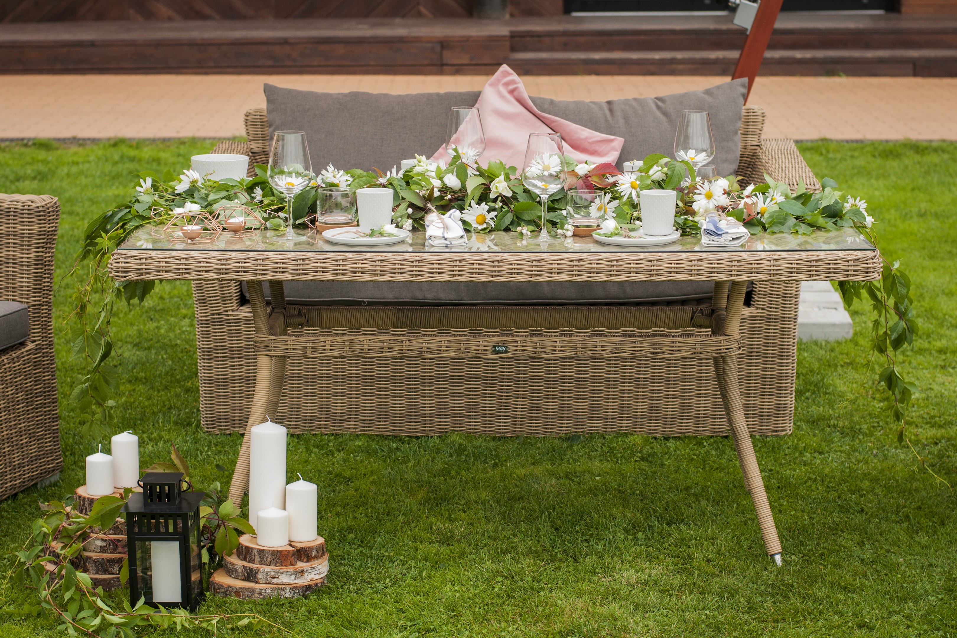 фото "аффогато" обеденная группа из искусственного ротанга, цвет соломенный