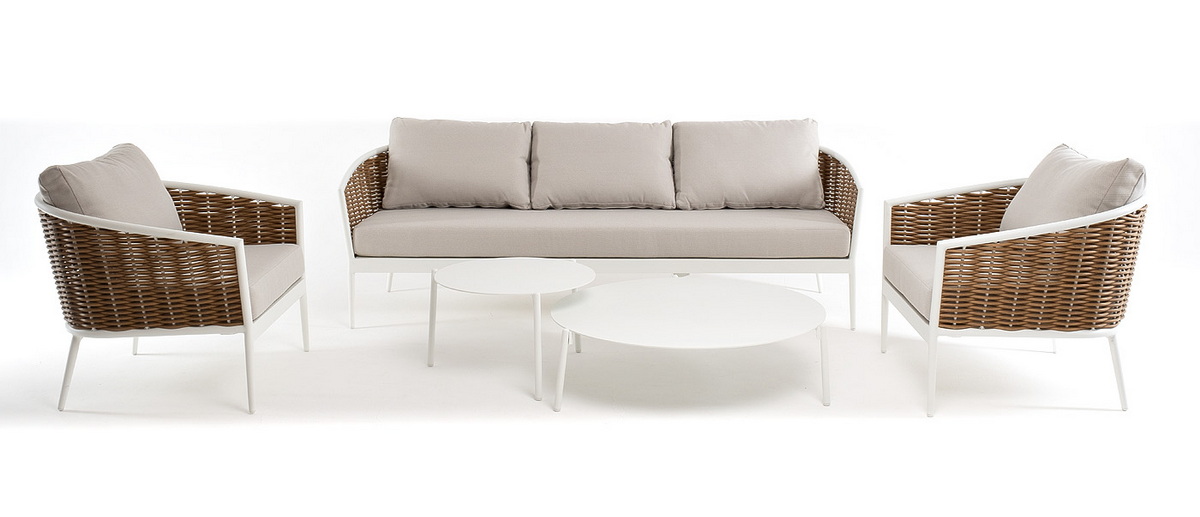 фото "тоскана" лаунж-зона из искусственного ротанга, цвет соломенный (к)