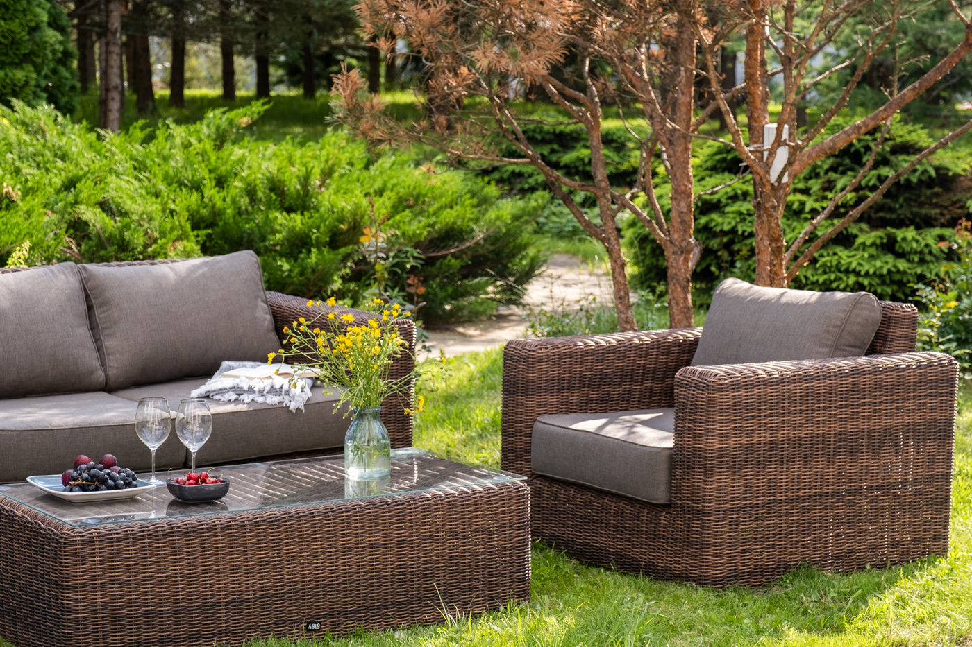 фото "боно" лаунж-зона из искусственного ротанга, цвет коричневый